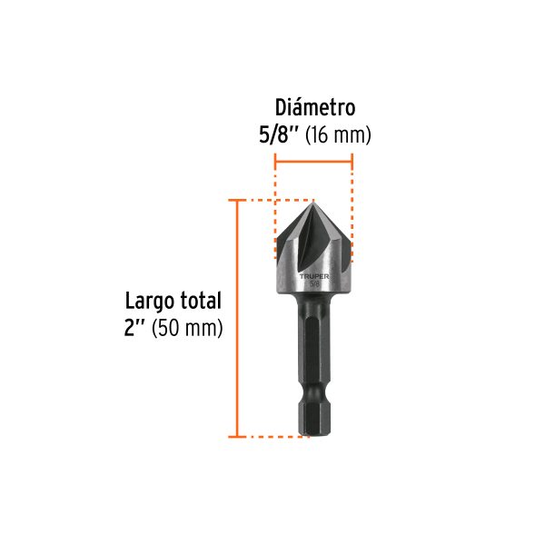 102381 - Avellanador HSS cambio rápido 5/8', Truper