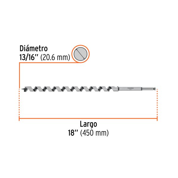 104071 - Broca auger tipo berbiquí 13/16' X 18', TRUPER