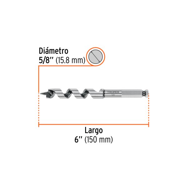 104061 - Broca auger tipo berbiquí 5/8' X 6', TRUPER
