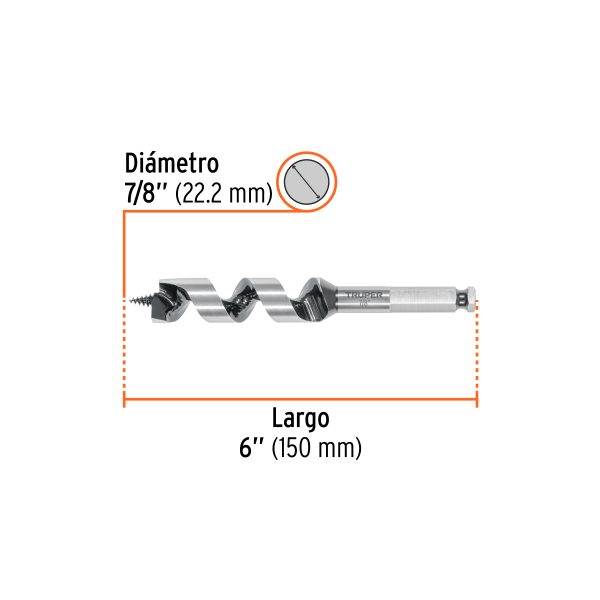 104063 - Broca auger tipo berbiquí 7/8' X 6', TRUPER