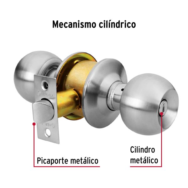 23568 - Cerradura tipo esfera, cilíndrico, baño, cromo, HERMEX BASIC