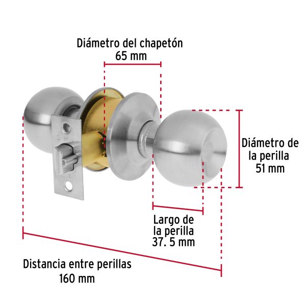 28050 - Cerradura esfera cilíndrico, entrada, cromo, blíster, BASIC