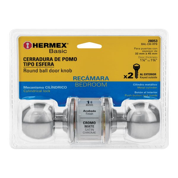 28053 - Cerradura esfera cilíndrico, recámara, cromo, blíster, BASIC