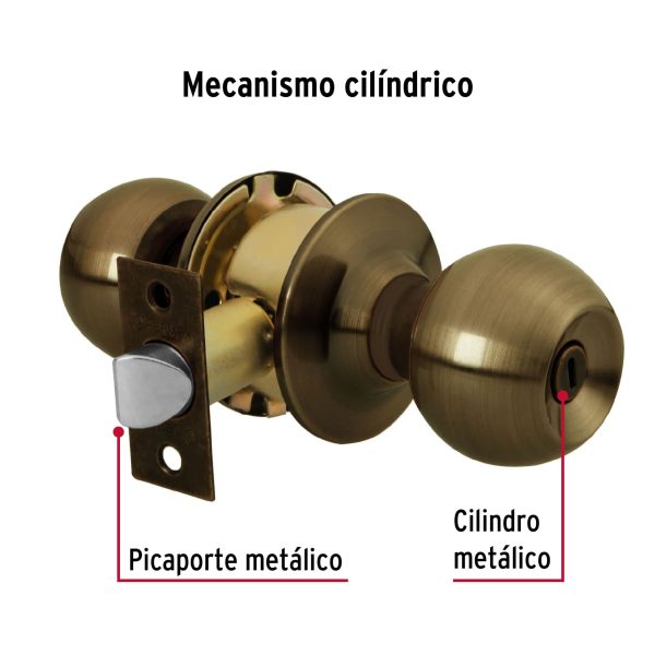 23567 - Cerradura tipo esfera, cilíndrico, baño, antiguo, BASIC