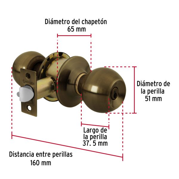 23564 - Cerradura tipo esfera, cilíndrico, recámara, antiguo, BASIC
