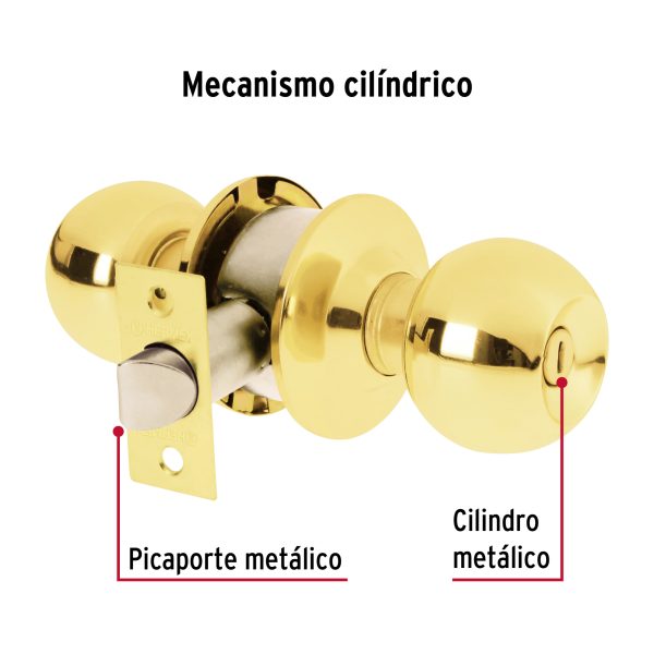 23566 - Cerradura tipo esfera, cilíndrico, baño, brillante, BASIC
