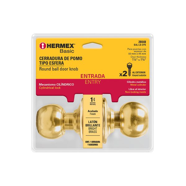 28048 - Cerradura esfera cilíndrico, entrada, brillante, blíster, HB