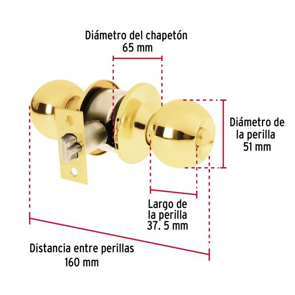 28051 - Cerradura esfera cilíndrico, recámara, brillante, blíster,HB
