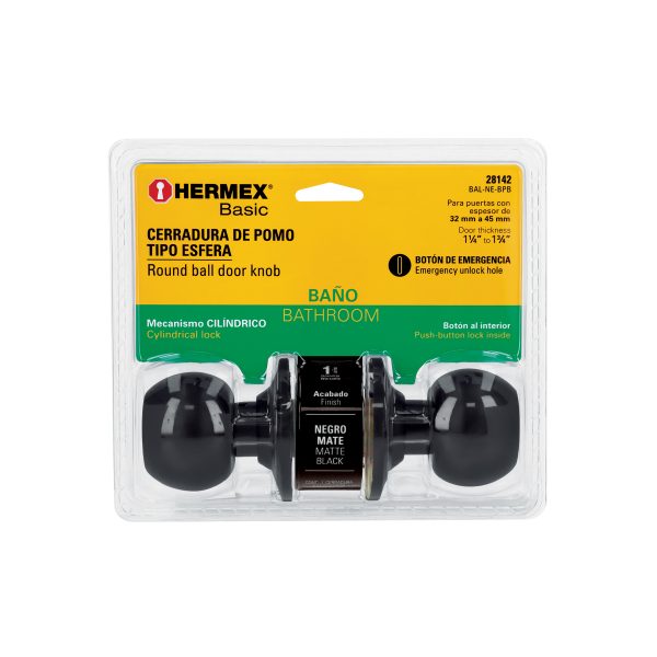 28142 - Cerradura esfera, cil, baño, negro, blíster, BASIC