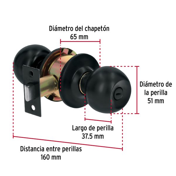 28142 - Cerradura esfera, cil, baño, negro, blíster, BASIC