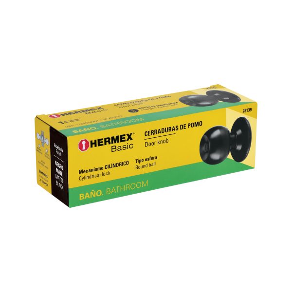 28139 - Cerradura tipo esfera, cilíndrico, baño, negro, BASIC