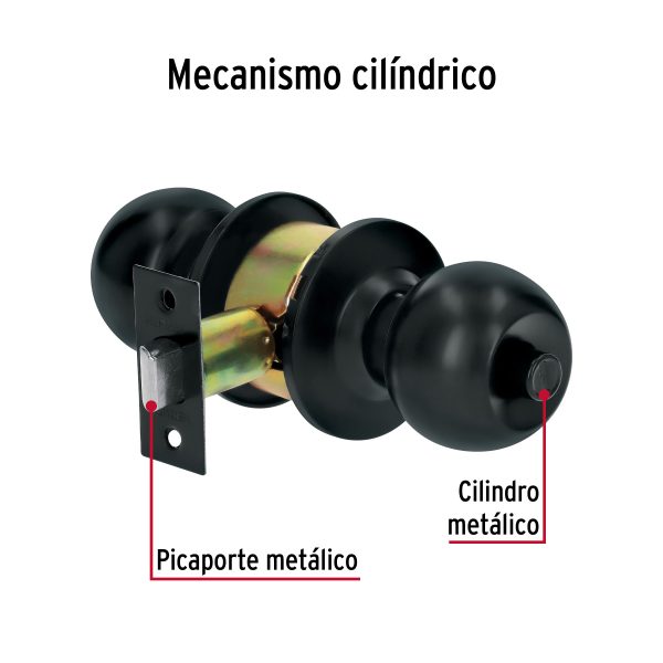 28139 - Cerradura tipo esfera, cilíndrico, baño, negro, BASIC