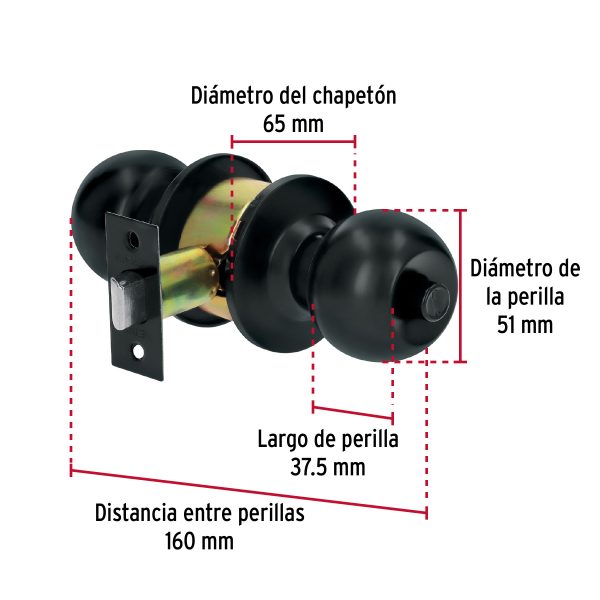 28139 - Cerradura tipo esfera, cilíndrico, baño, negro, BASIC