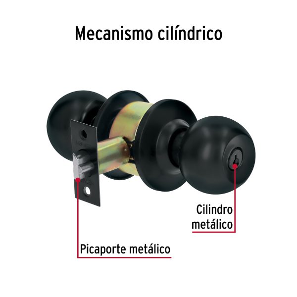 28137 - Cerradura tipo esfera, cilíndrico, entrada, negro, BASIC