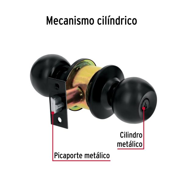 28138 - Cerradura tipo esfera, cilíndrico, recámara, negro, BASIC