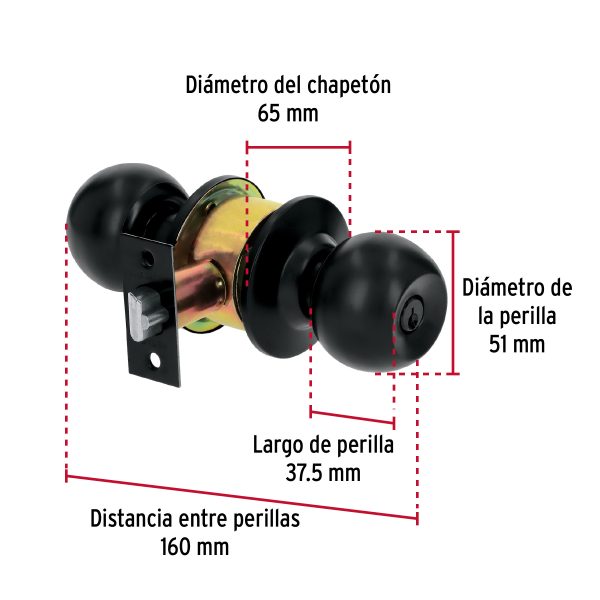 28138 - Cerradura tipo esfera, cilíndrico, recámara, negro, BASIC