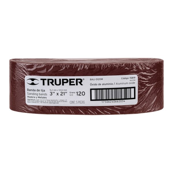 15819 - 1 banda de lija 3 x 21' p/madera grano 120 en paquete de 5