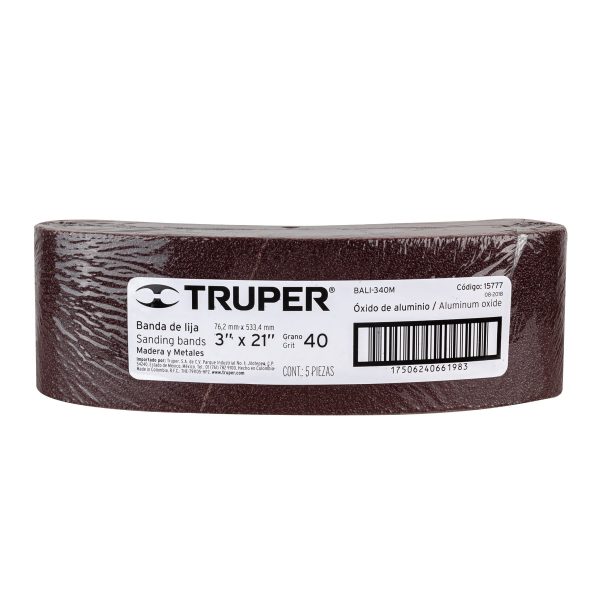15777 - 1 banda de lija 3 x 21' p/madera grano 40 en paquete de 5