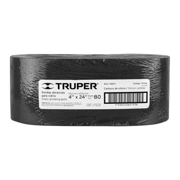 17906 - 1 banda de lija 4 x 24' p/vidrio grano 80 en paquete de 5