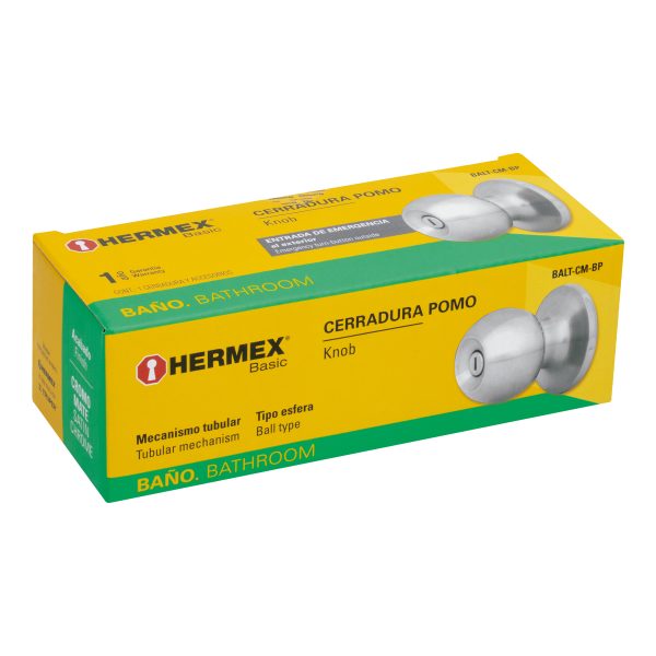 23663 - Cerradura tipo esfera, tubular, baño, cromo, HERMEX BASIC
