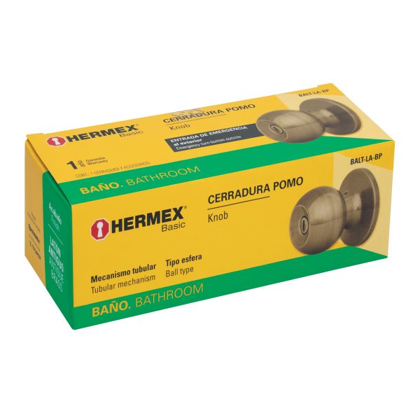23662 - Cerradura tipo esfera, tubular, baño, antiguo, HERMEX BASIC