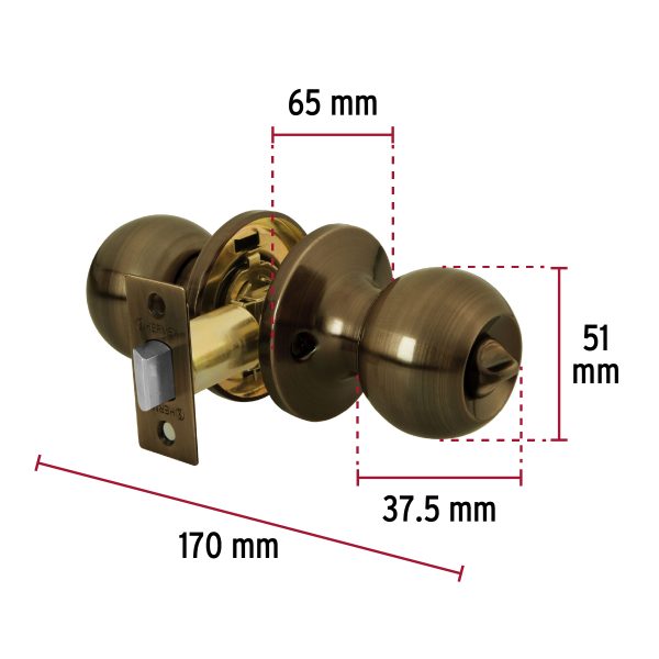 23662 - Cerradura tipo esfera, tubular, baño, antiguo, HERMEX BASIC