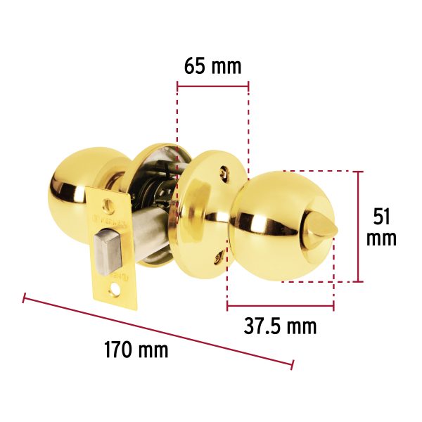 23661 - Cerradura tipo esfera, tubular, baño, brillante, BASIC