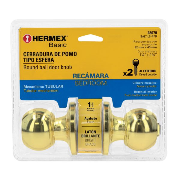 28070 - Cerradura esfera tubular, recámara,brillante, blíster, BASIC