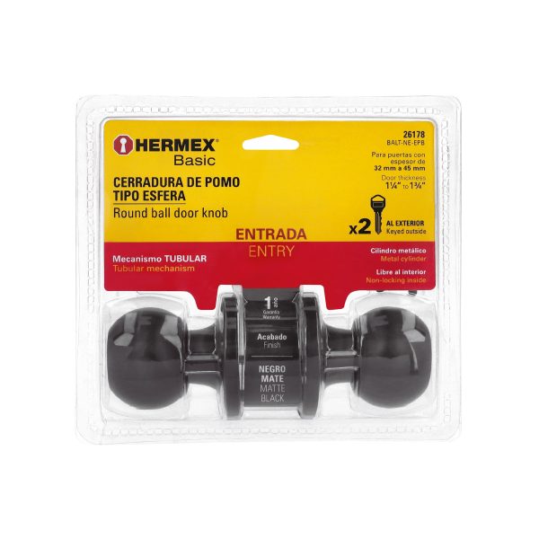 26178 - Cerradura esfera tubular, entrada, negro, blíster, BASIC