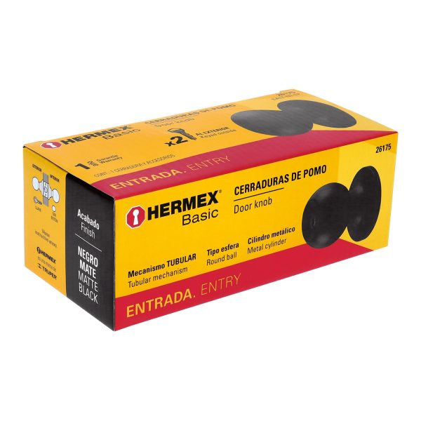 26175 - Cerradura esfera tubular, entrada, negro, HERMEX BASIC