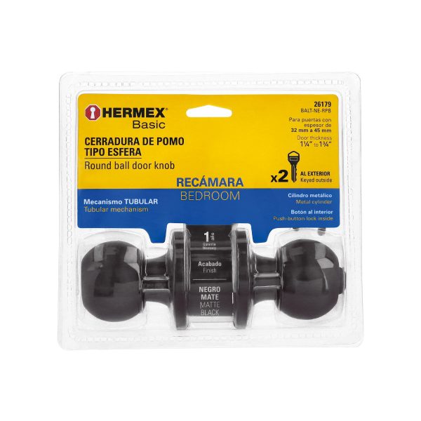 26179 - Cerradura esfera tubular, recámara, negro, blíster, BASIC