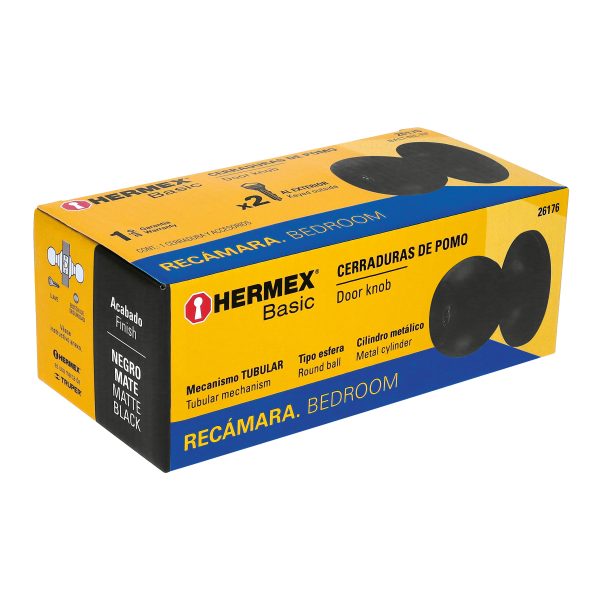 26176 - Cerradura esfera tubular, recámara, negro, HERMEX BASIC