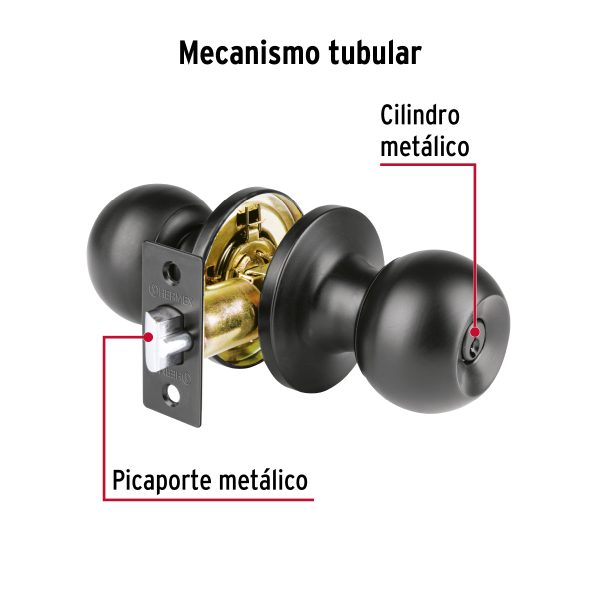26176 - Cerradura esfera tubular, recámara, negro, HERMEX BASIC