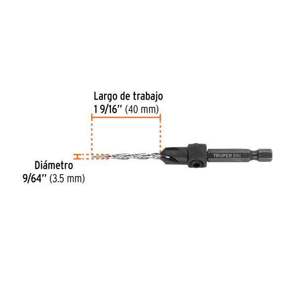102375 - Broca avellanadora #6 para madera, 9/64', TRUPER