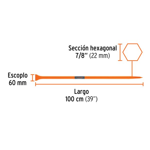 10750 - Barreta de punta de 7/8' x 100 cm, escoplo 60 mm, Truper