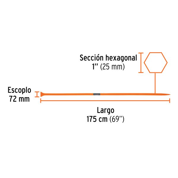 10762 - Barreta de punta de 1'x175 cm, escoplo 72 mm,Truper