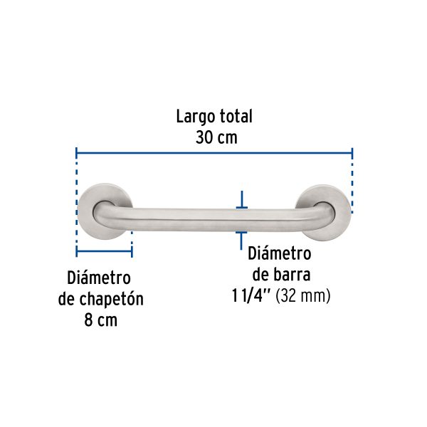 Web 46882 - Barra recta de seguridad, acero inox, 1-1/4' x 30cm, FOSET