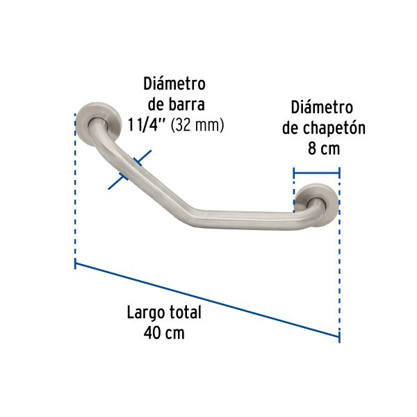 46887 - Barra angular de seguridad, acero inox, 1-1/4' x 40cm, FOSET