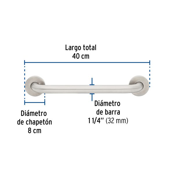 Web 46883 - Barra recta de seguridad, acero inox, 1-1/4' x 40cm, FOSET