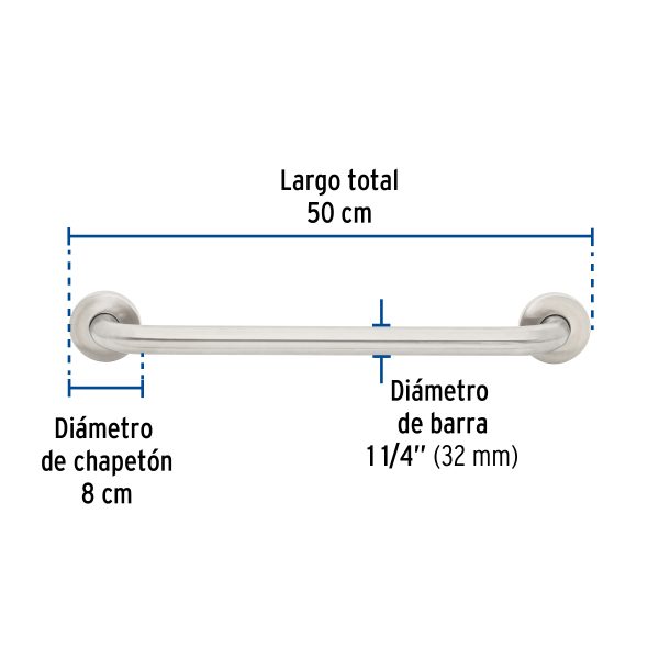 46884 - Barra recta de seguridad, acero inox, 1-1/4' x 50cm, FOSET