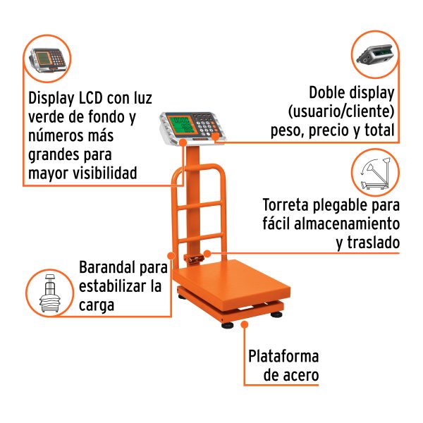 15729 - Báscula electrónica de plataforma, plegable, 100 kg, Truper