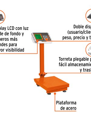 103112 - Báscula electrónica de plataforma p/mostrador, 80 kg, Truper