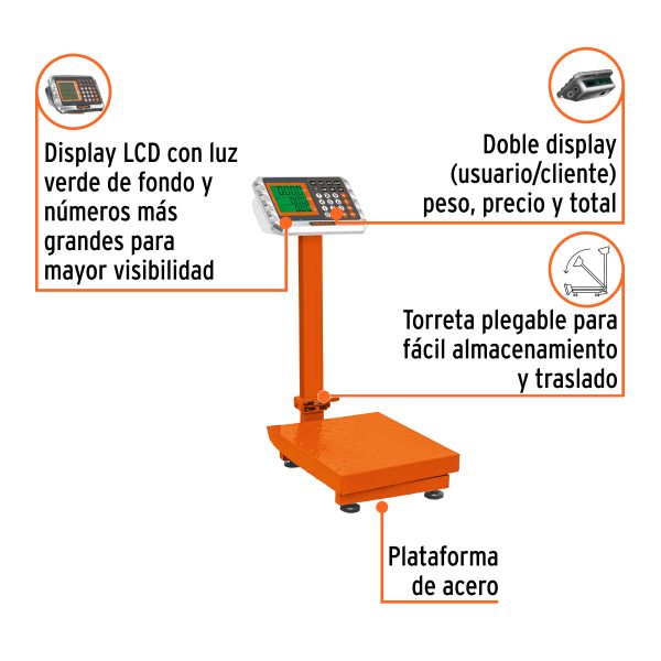 103112 - Báscula electrónica de plataforma p/mostrador, 80 kg, Truper
