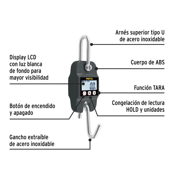 29918 - Báscula electrónica colgante, de pilas, 300 kg, PRETUL