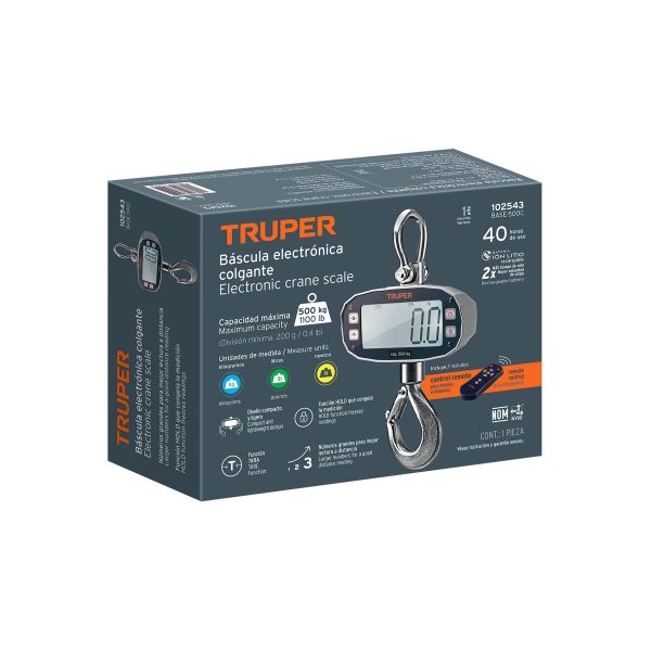 102543 - Báscula electrónica colgante, recargable, 500 kg, Truper