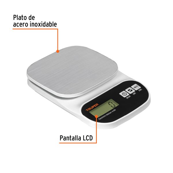 103116 - Báscula digital para cocina, plato de acero inox,5kg, Truper