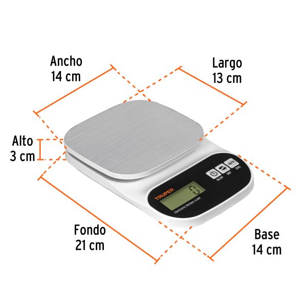 103116 - Báscula digital para cocina, plato de acero inox,5kg, Truper
