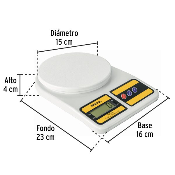 28309 - Báscula digital para cocina, plato de poliprop, 5 kg, Pretul