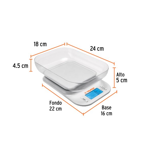 102421 - Báscula digital para cocina, con tazón, 5 kg, Truper