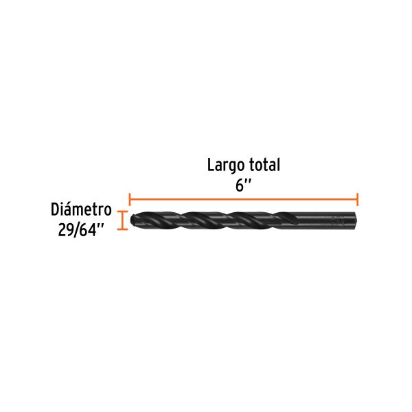 15379 - Broca HSS 29/64' Trublack para metal, Truper